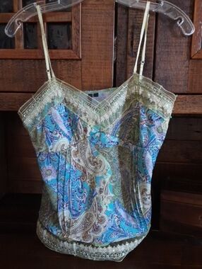 Fire Los Angeles Lace-Trim Paisley Cami Tank Top